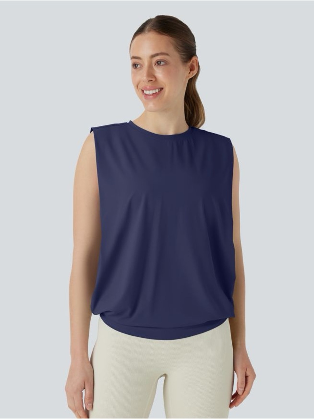 HALARA BNWT Round Neck Ruched Cool Touch Yoga Tank Top-UPF50